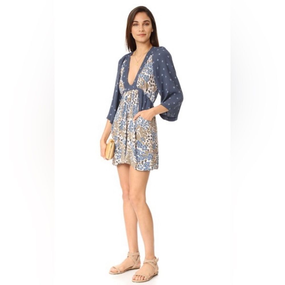 Free People Navy and Beige Floral Mini Dress